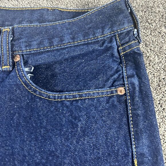 Levis 505 Jeans Mens 38x25 Hemmed Blue Denim Regular Fit Straight Leg Dark - Picture 7 of 16